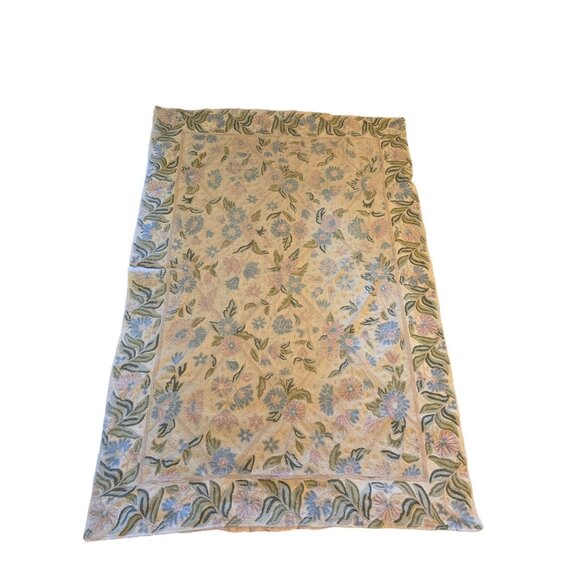 Vintage Floral Wool & Cotton Tapestry Rug 60"x 45" Kashmiri Chain Stitch - Picture 1 of 3